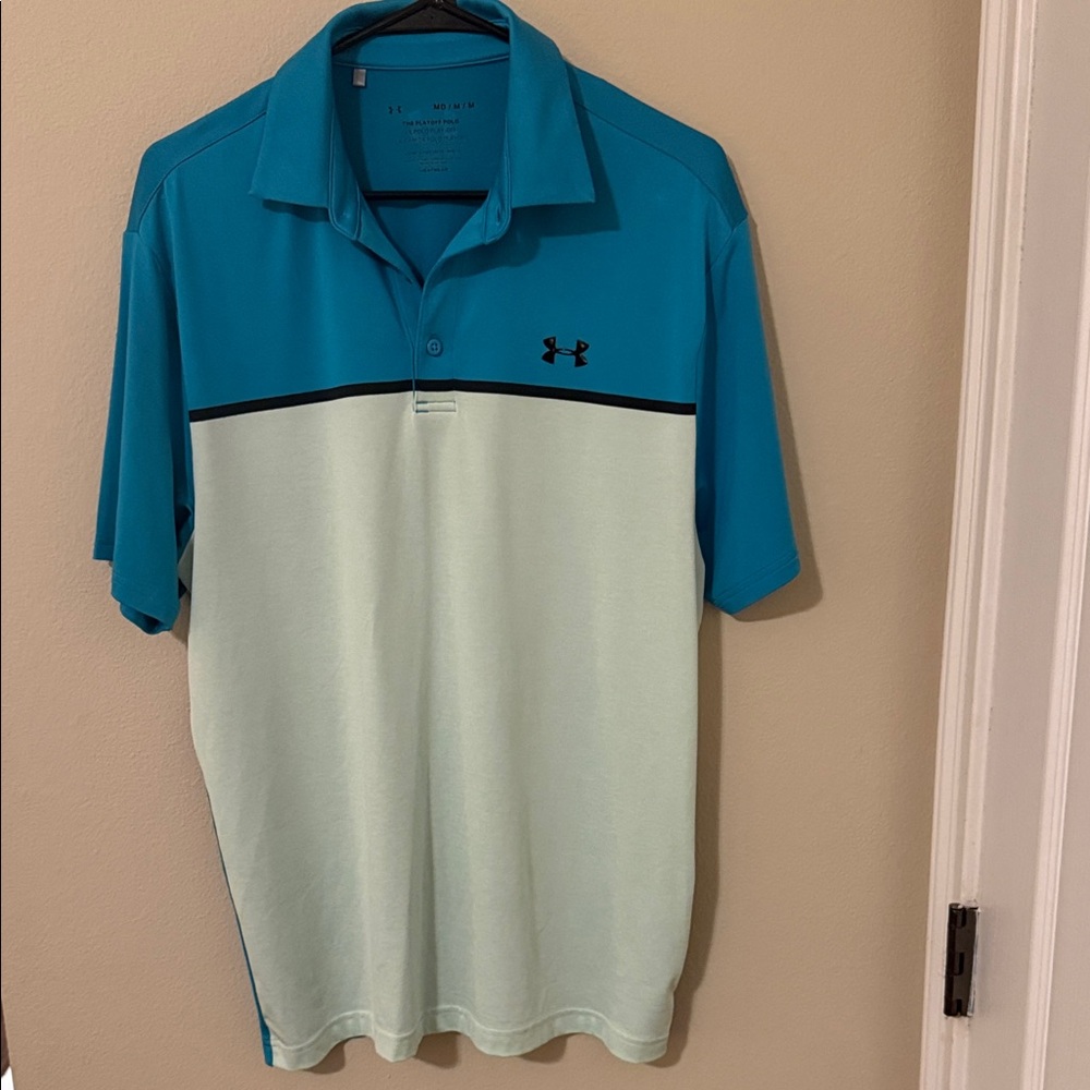 Under Armour Men's Teal and White Polo Shirt